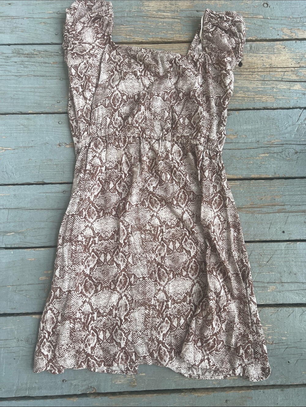 Angie size Small Snake Print Button-Front Mini Dress in Brown & Cream - Picture 5 of 5